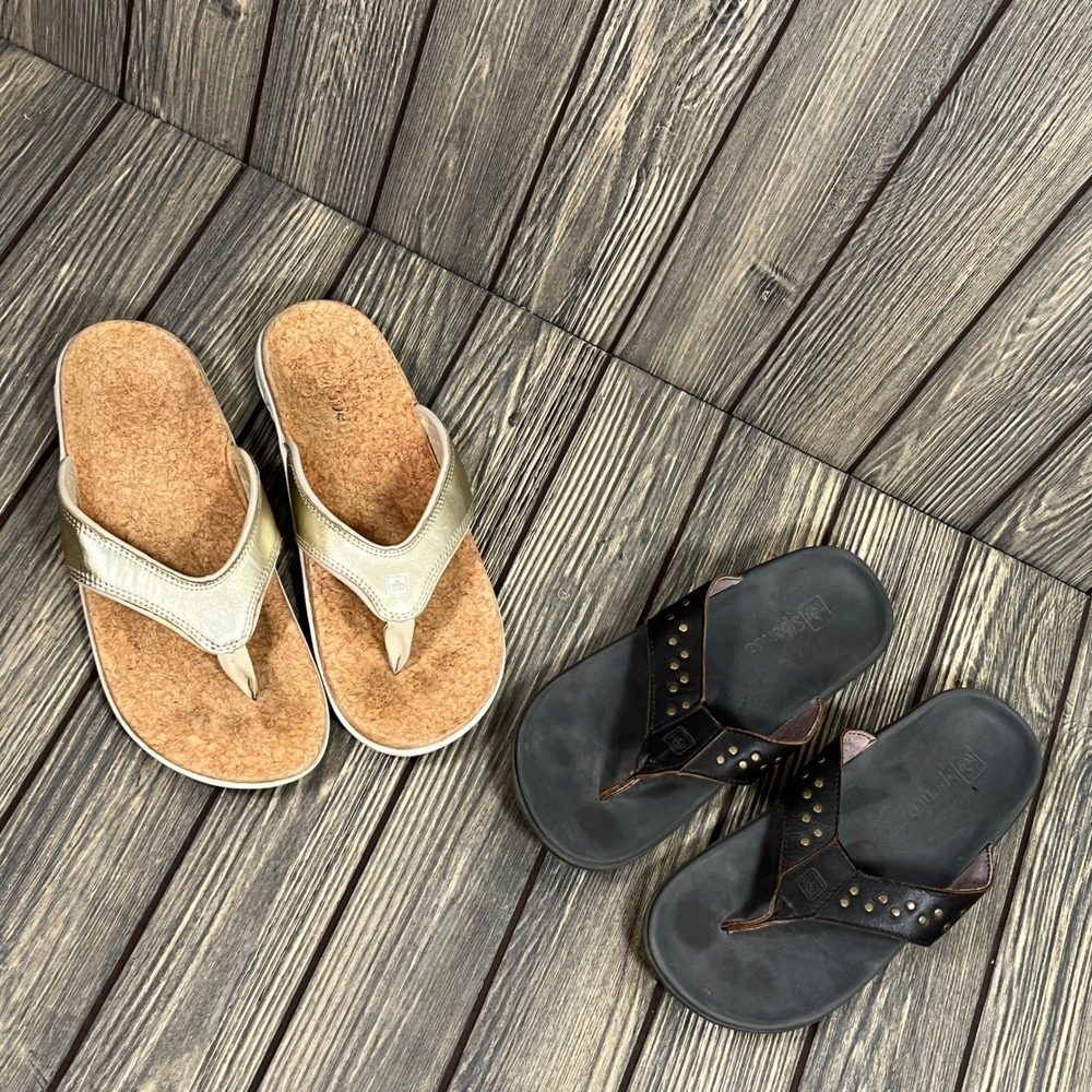 Spenco Women Flip Flop Sandal Leather Cork Sz 9 Recovery Arch Support‎ Lot Of 2